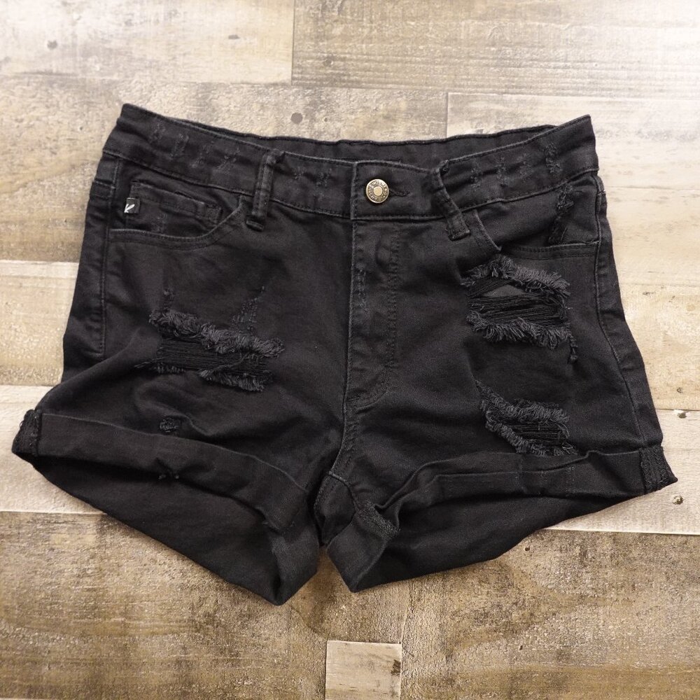 KanCan Los Angeles Distressed Black Denim Shorts Women's Size 9/28‎ Cuffed